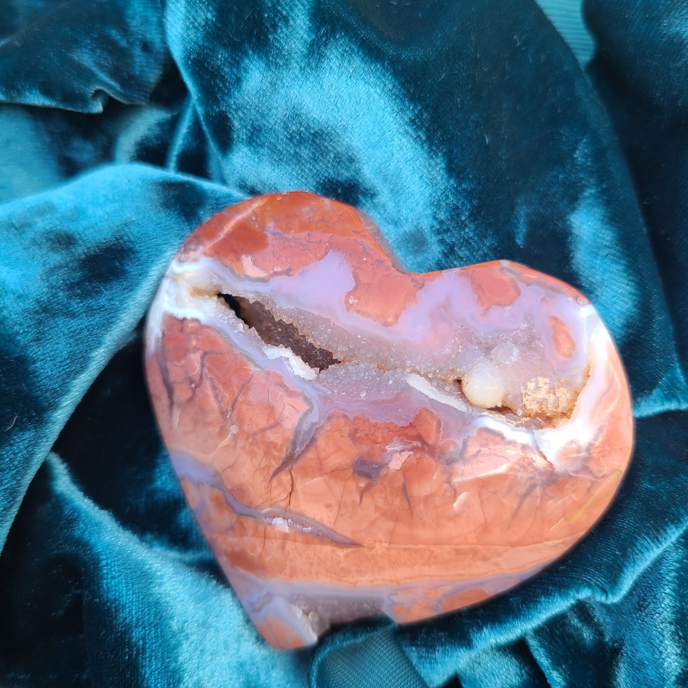 Pink Cotton Candy Heart-Shaped Agate with Druzy